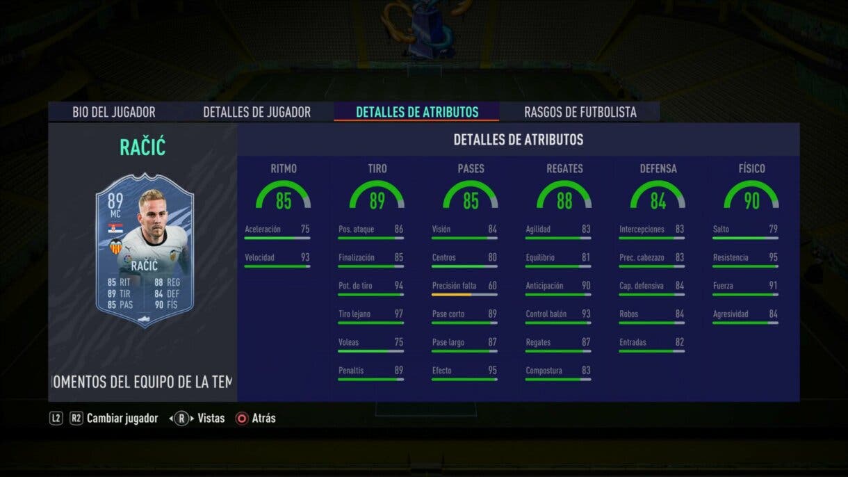 Stats in game Racic TOTS Moments FIFA 21 Ultimate Team