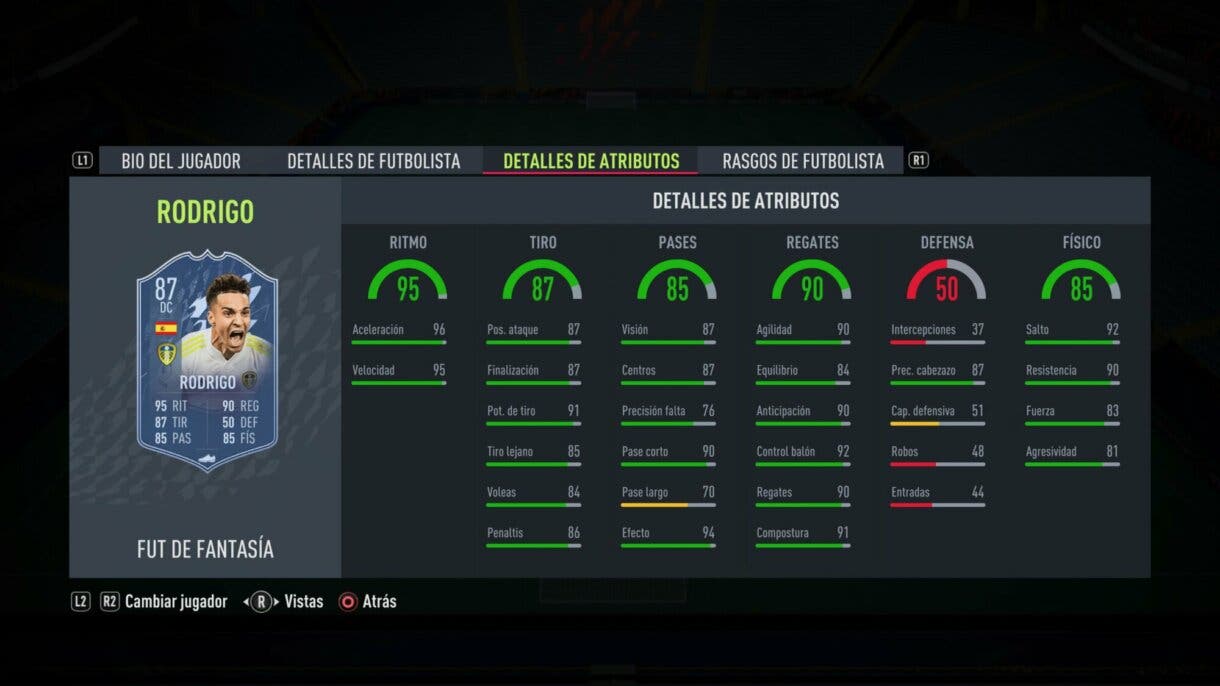 Stats in game Rodrigo Moreno Fantasy FUT FIFA 22 Ultimate Team