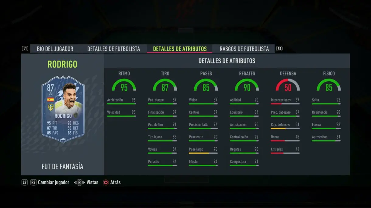 Stats in game Rodrigo Moreno Fantasy FUT FIFA 22 Ultimate Team