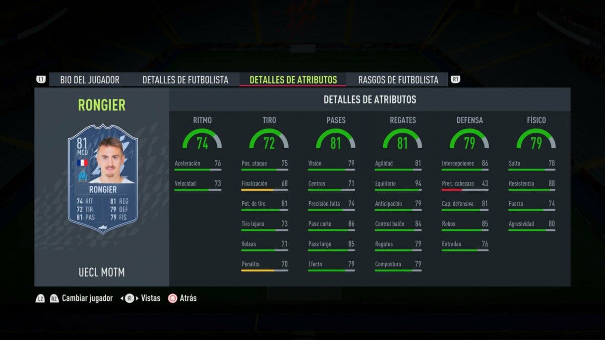Stats in game Rongier MOTM FIFA 22 Ultimate Team