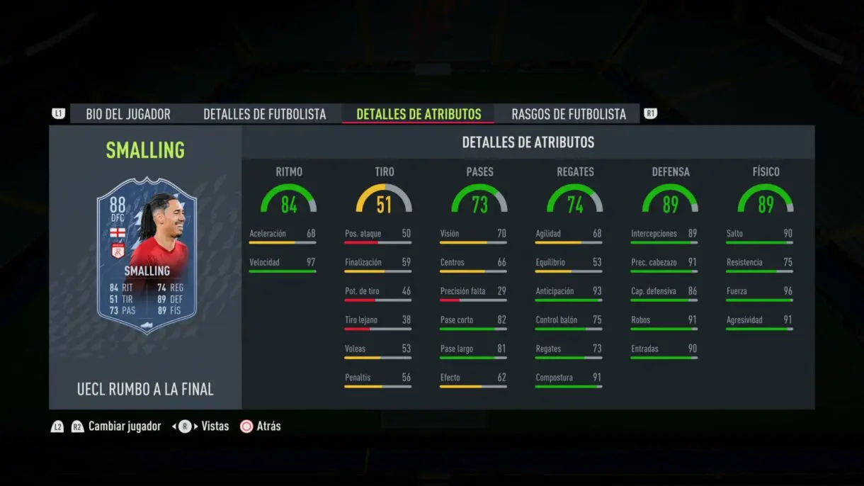 Stats in game Smalling RTTF actualizado 88 FIFA 22 Ultimate Team