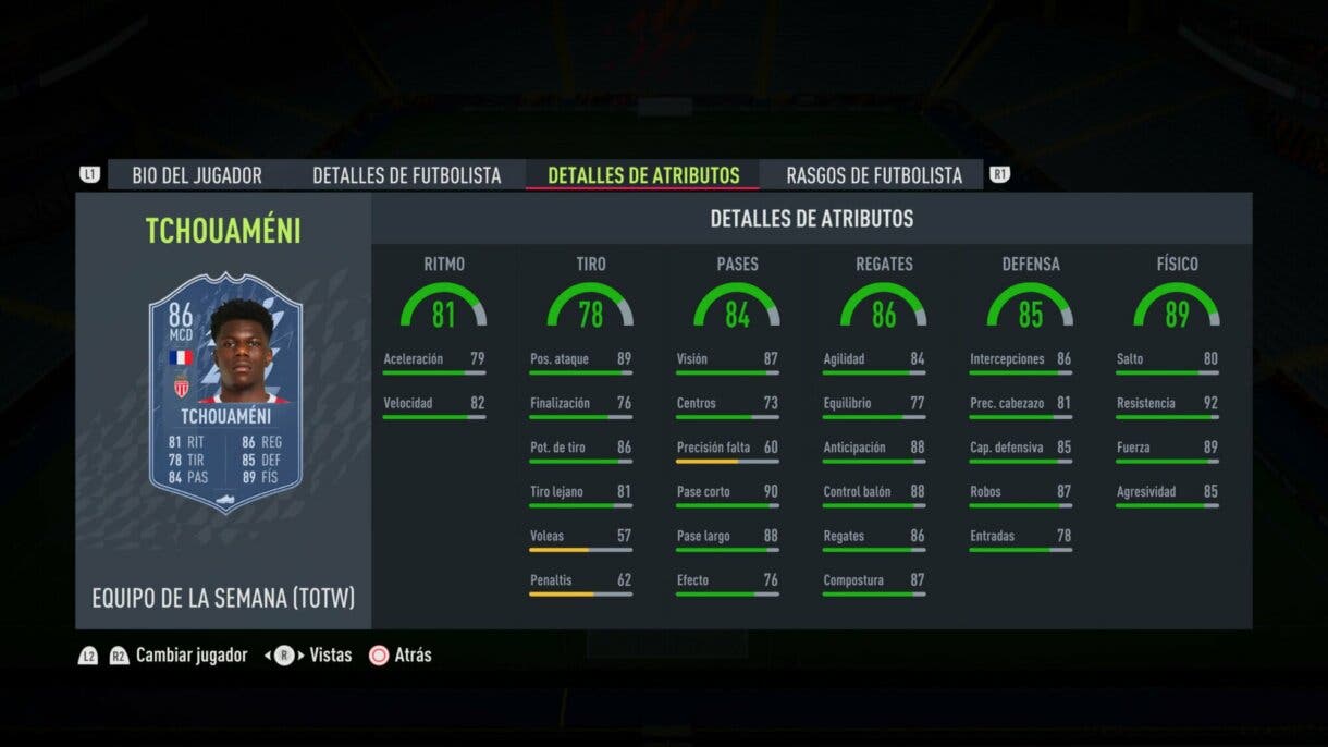 Stats in game Tchouaméni TIF FIFA 22 Ultimate Team