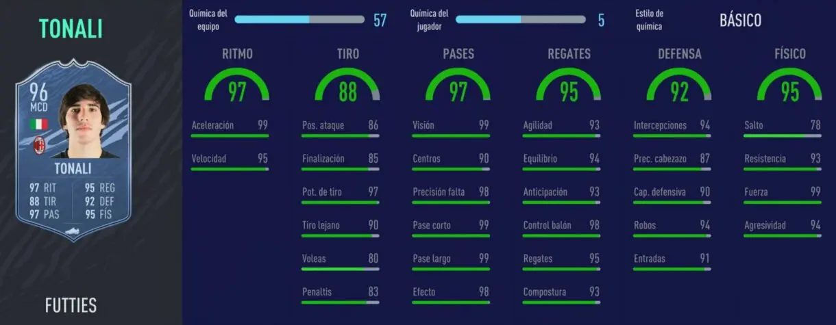 Stats in game Tonali FUTTIES FIFA 21 Ultimate Team