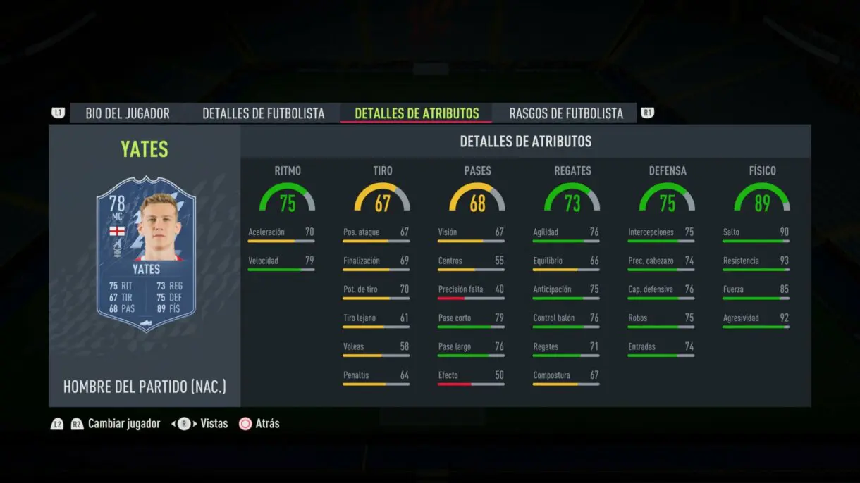 Stats in game Yates MOTM FIFA 22 Ultimate Team