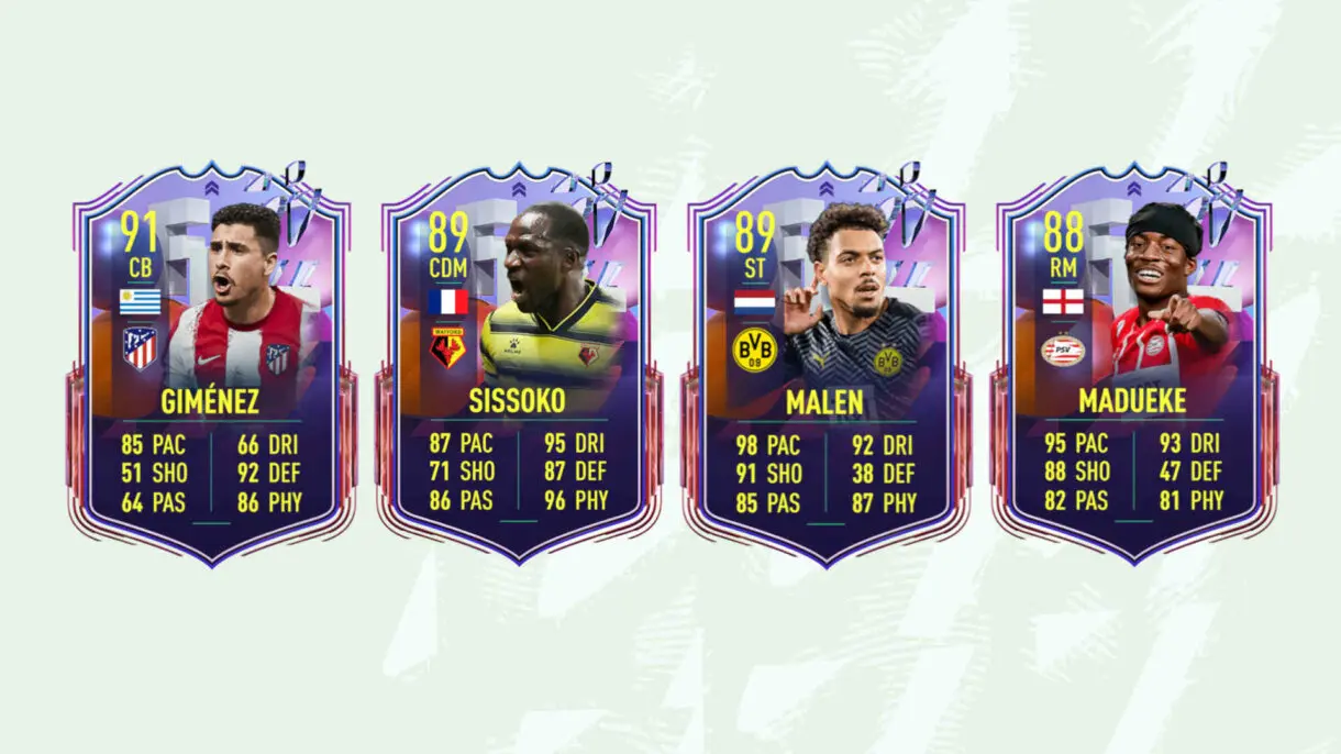 Cartas Fantasy FUT de Giménez, Sissoko, Malen y Madueke FIFA 22 Ultimate Team