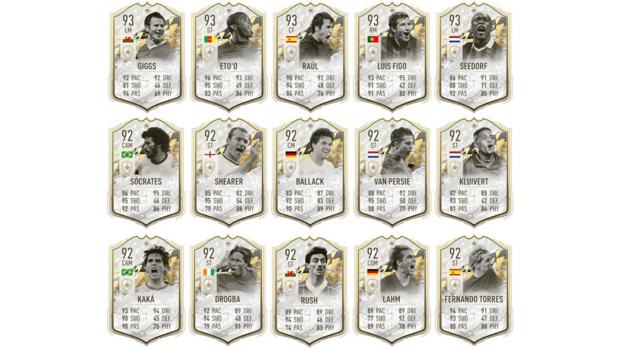 Cartas Iconos Moments mediocentros y delanteros +91 FIFA 22 Ultimate Team (tercera parte)