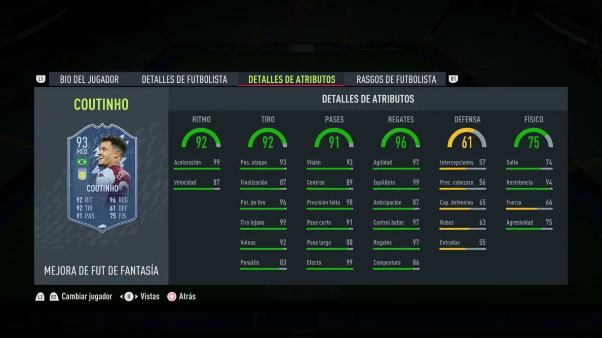 Stats in game actualizadas Coutinho Fantasy FUT FIFA 22 Ultimate Team