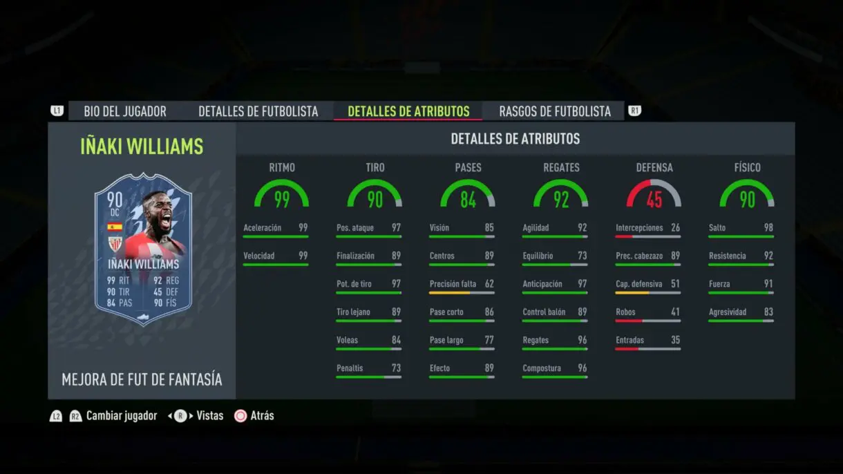 Stats in game actualizadas Iñaki Williams Fantasy FUT FIFA 22 Ultimate Team
