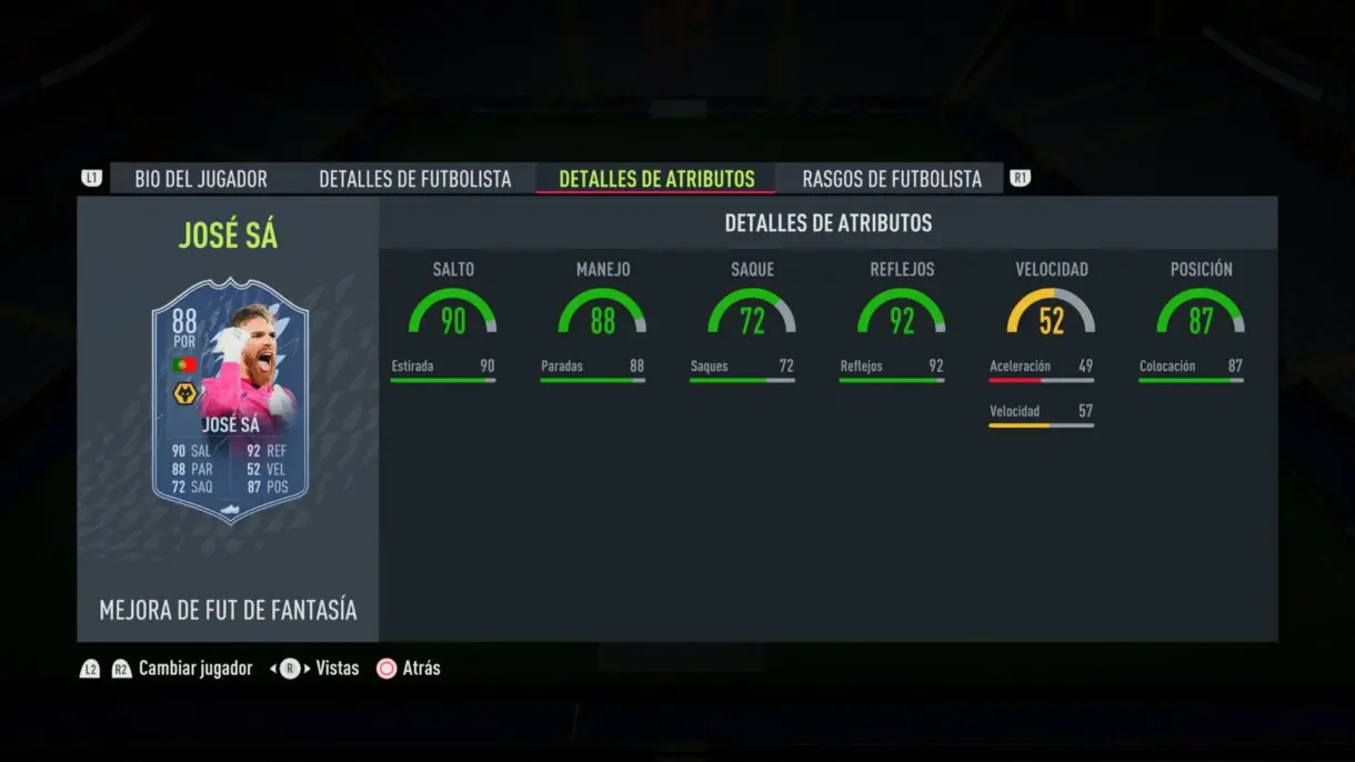 Stats in game actualizadas José Sá Fantasy FUT FIFA 22 Ultimate Team