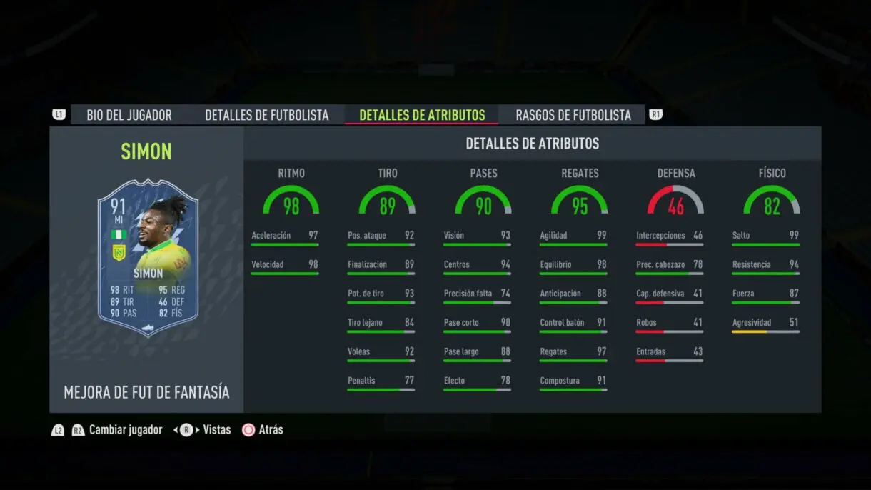 Stats in game actualizadas Moses Simon Fantasy FUT FIFA 22 Ultimate Team