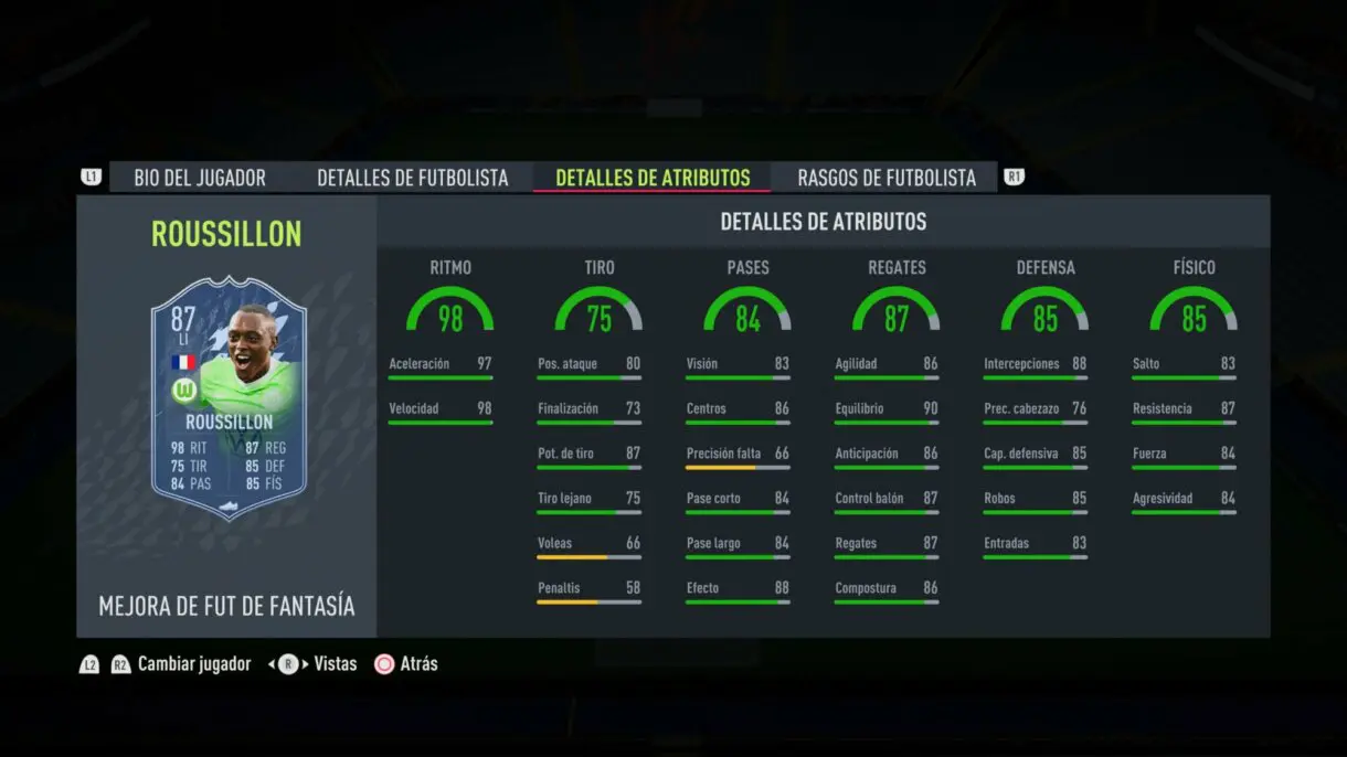 Stats in game actualizadas Roussillon Fantasy FUT FIFA 22 Ultimate Team