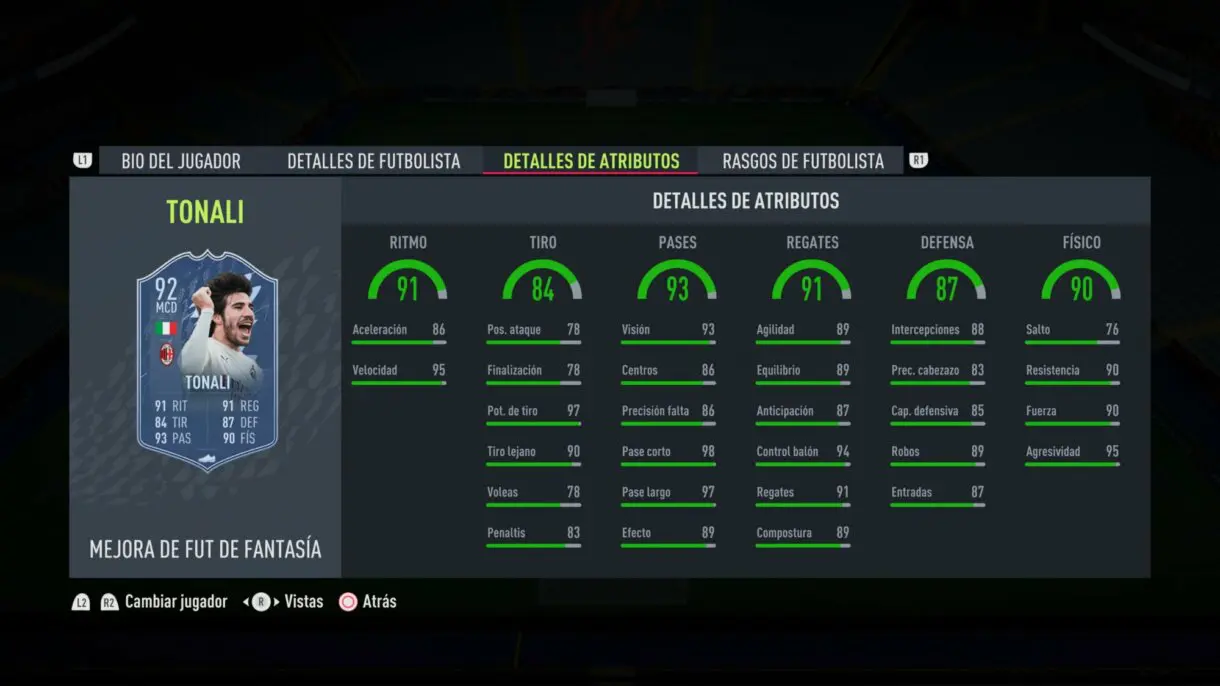 Stats in game actualizadas Tonali Fantasy FUT FIFA 22 Ultimate Team