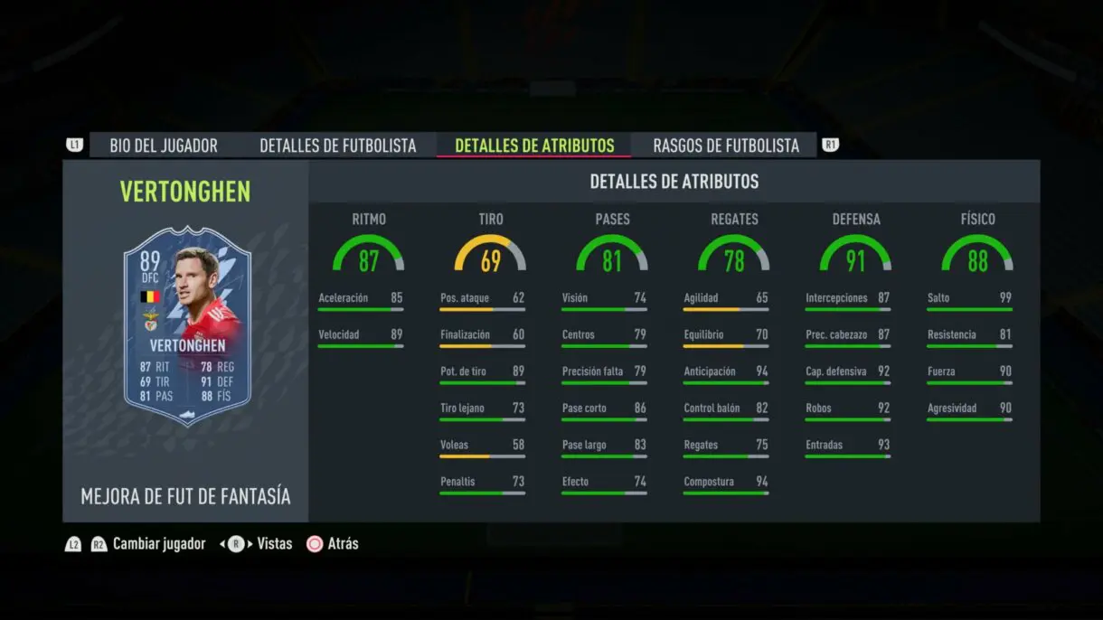 Stats in game actualizadas Vertonghen Fantasy FUT FIFA 22 Ultimate Team