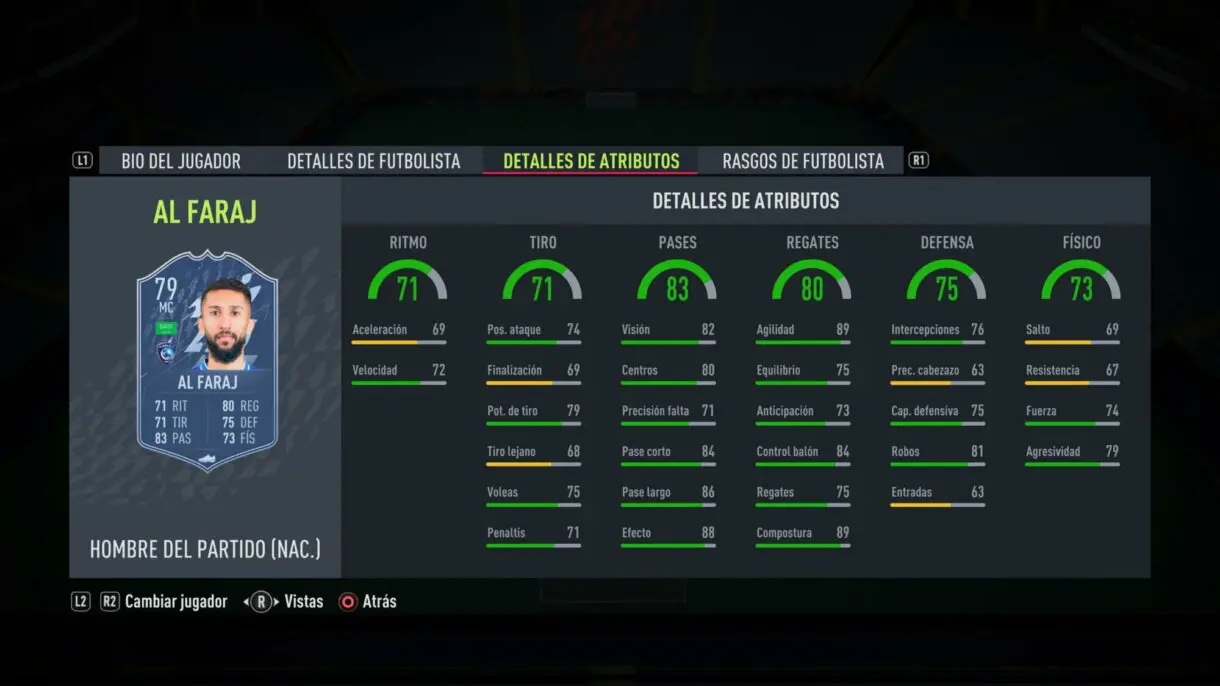 Stats in game Al Faraj MOTM FIFA 22 Ultimate Team