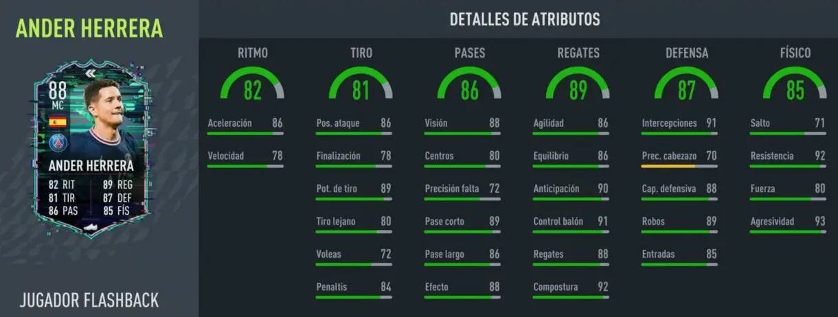 Stats in game Ander Herrera Flashback FIFA 22 Ultimate Team