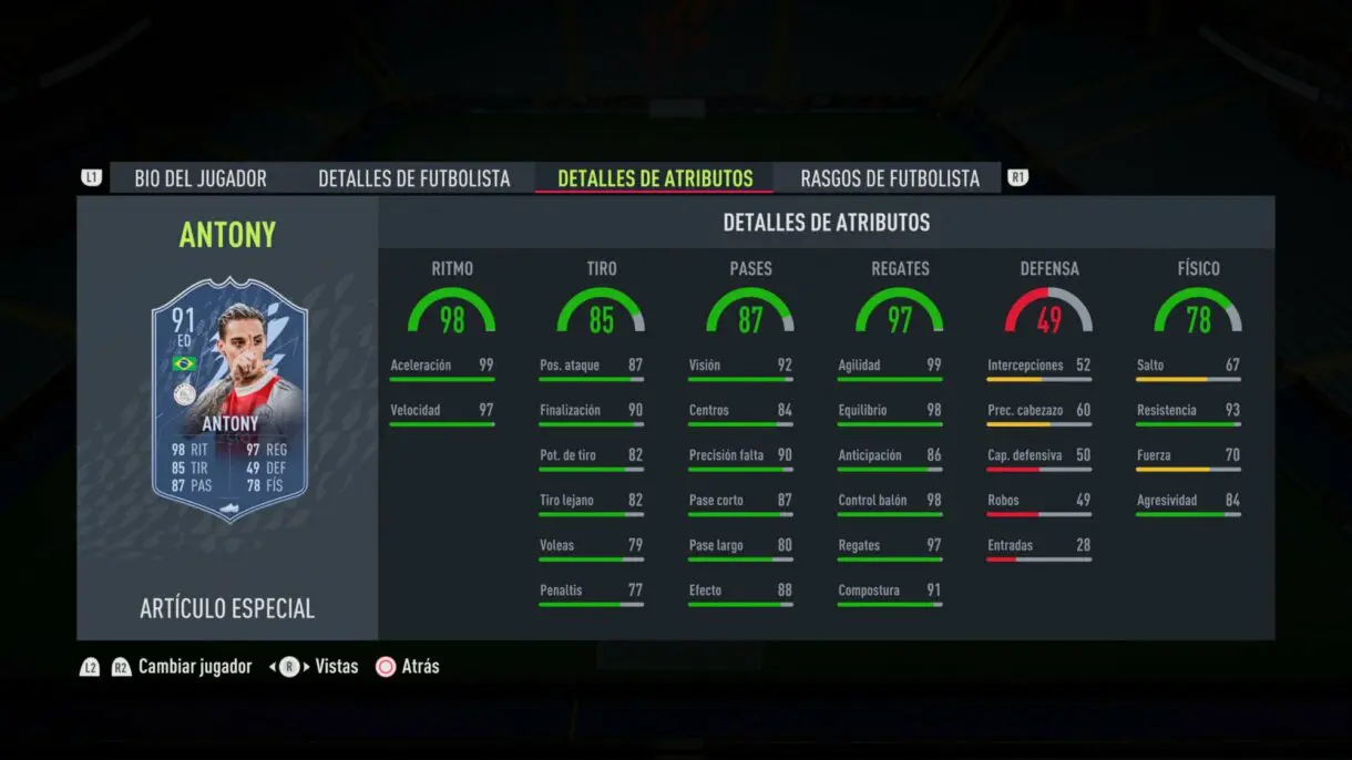 Stats in game Antony TOTS FIFA 22 Ultimate Team