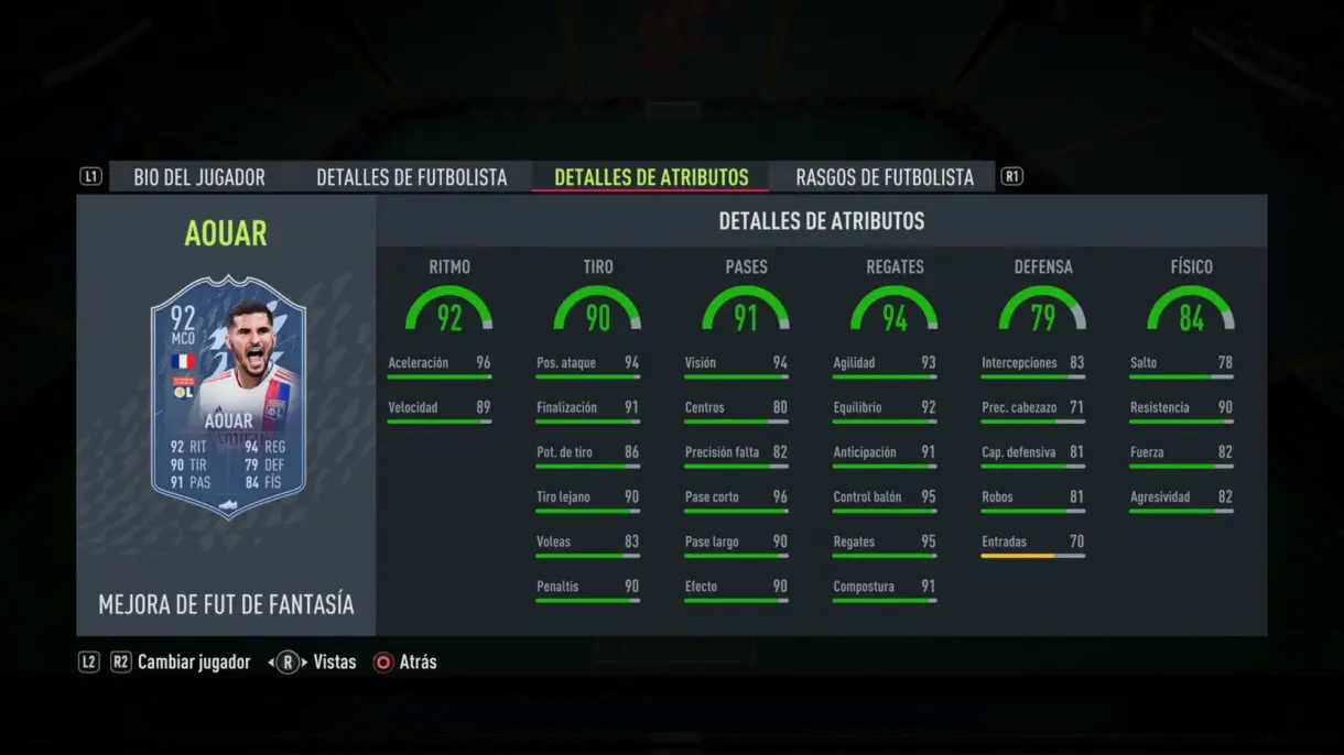 Stats in game actualizadas Aouar Fantasy FUT FIFA 22 Ultimate Team