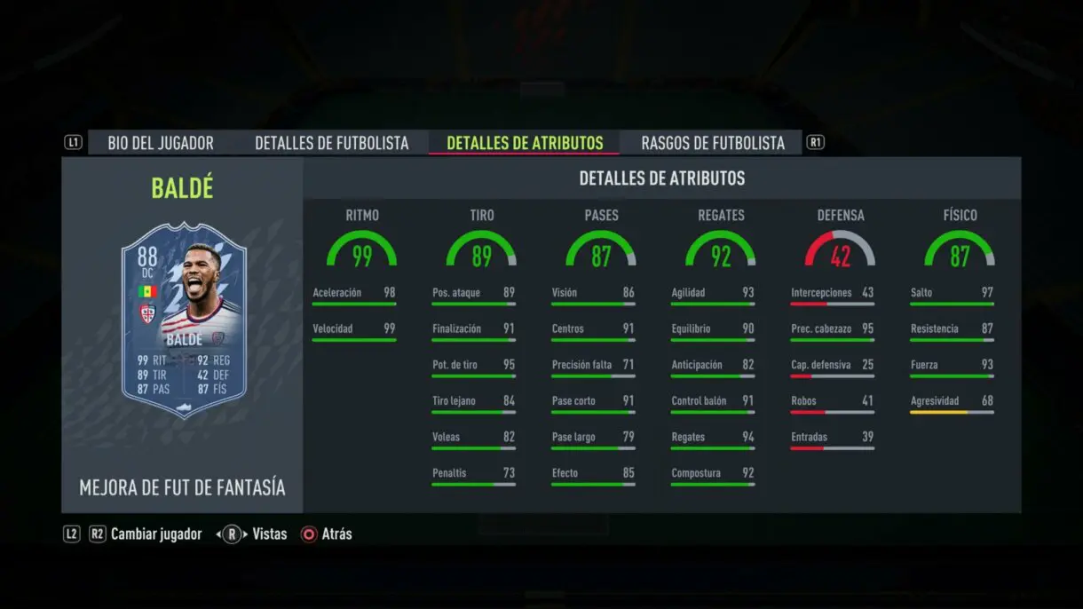 Stats in game actualizadas Keita Baldé Fantasy FUT FIFA 22 Ultimate Team
