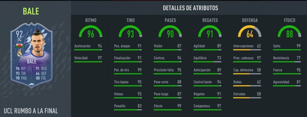 Stats in game actualizadas Bale RTTF FIFA 22 Ultimate Team