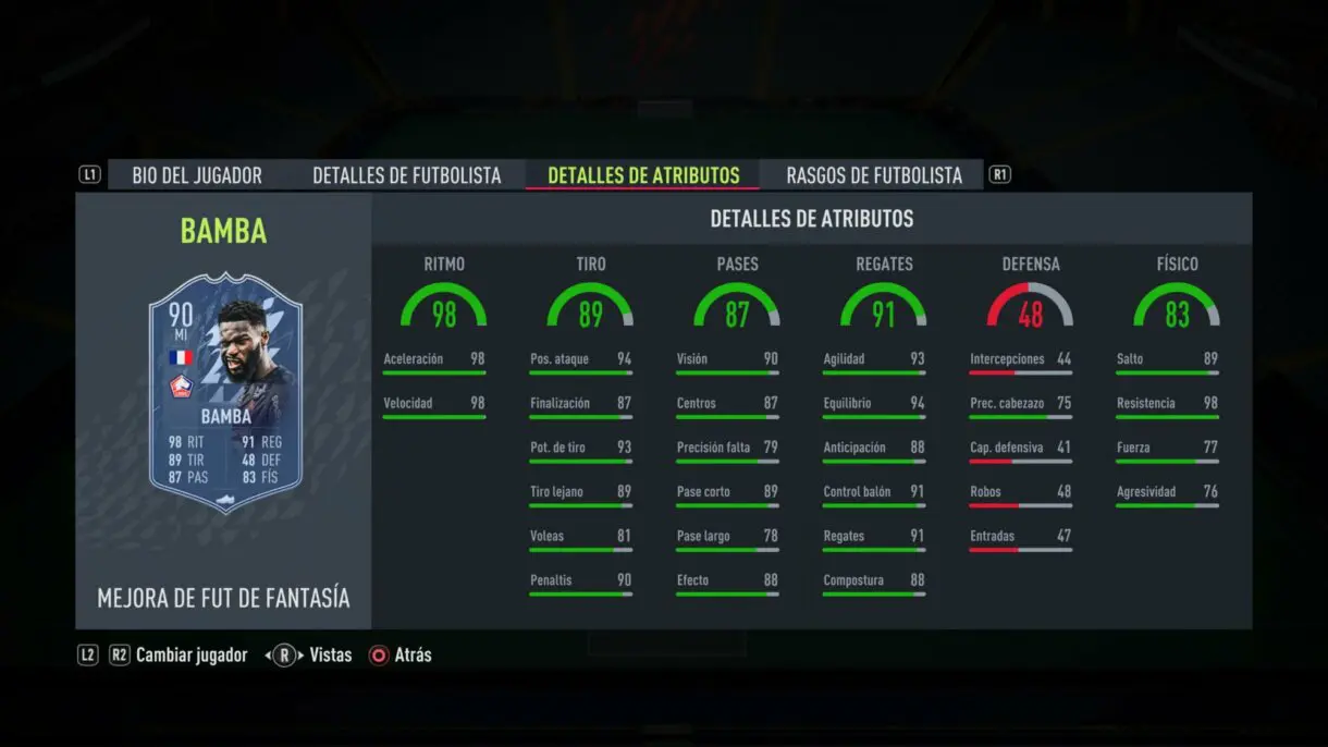 Stats in game actualizadas Bamba Fantasy FUT FIFA 22 Ultimate Team