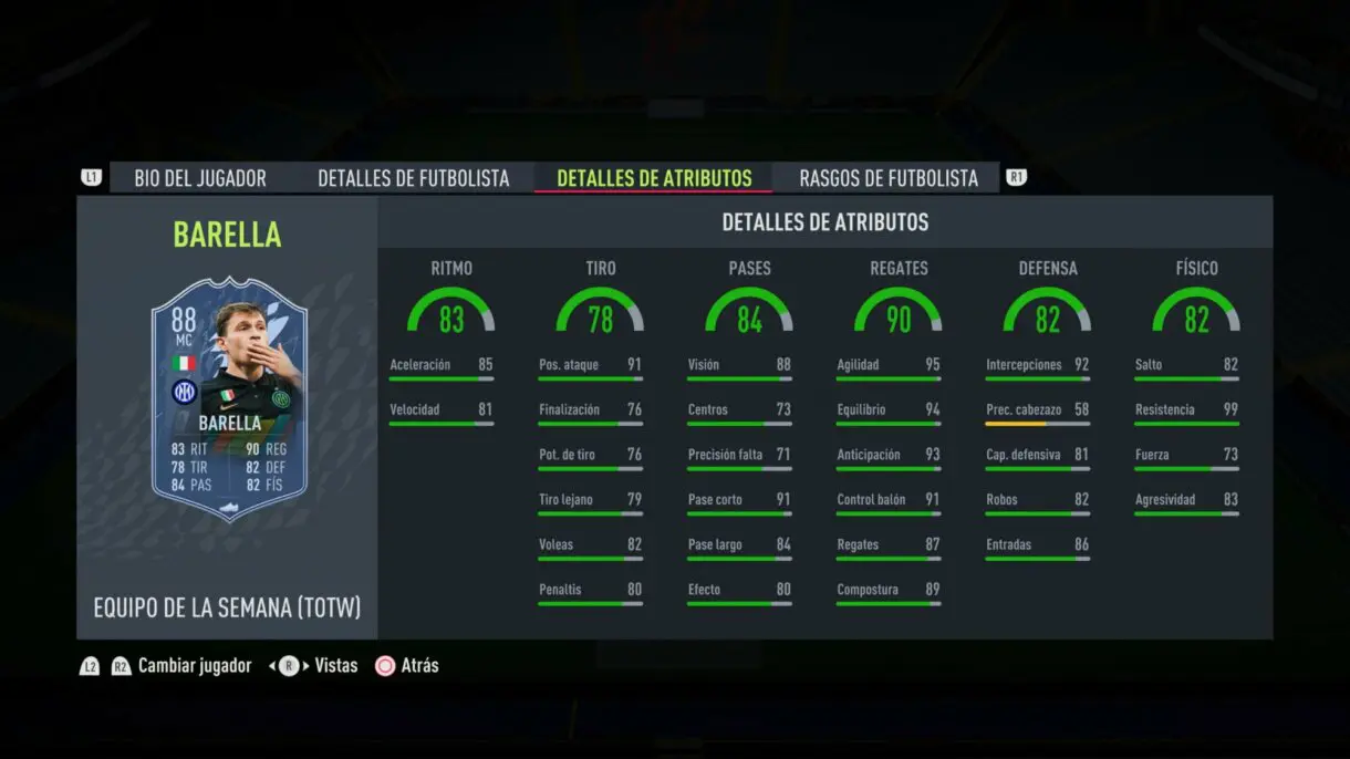 Stats in game Barella TIF FIFA 22 Ultimate Team