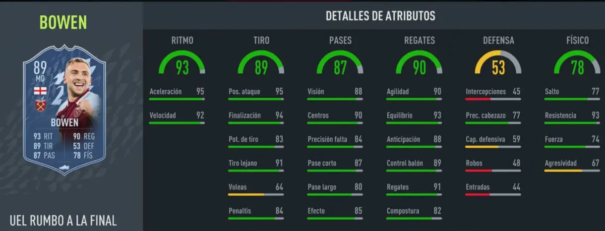 Stats in game actualizadas Bowen RTTF FIFA 22 Ultimate Team