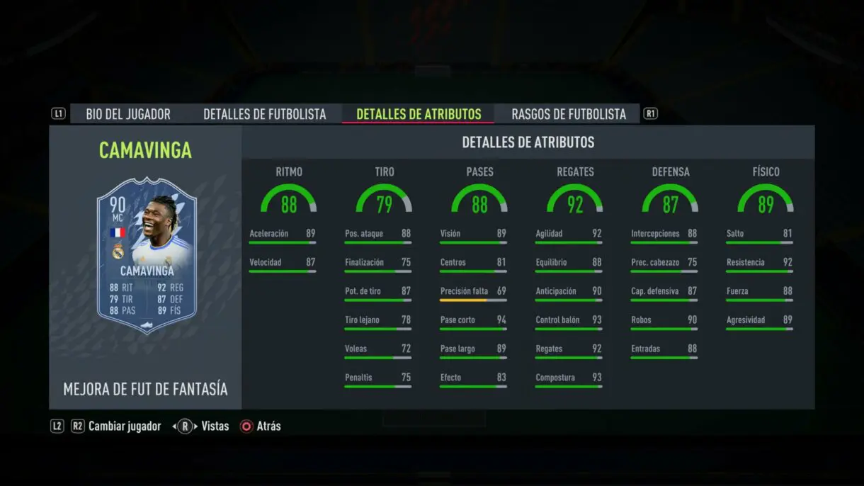 Stats in game actualizadas Camavinga Fantasy FUT FIFA 22 Ultimate Team