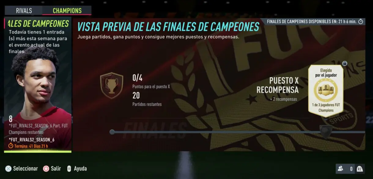 Menú de FUT Champions FIFA 22 Ultimate Team