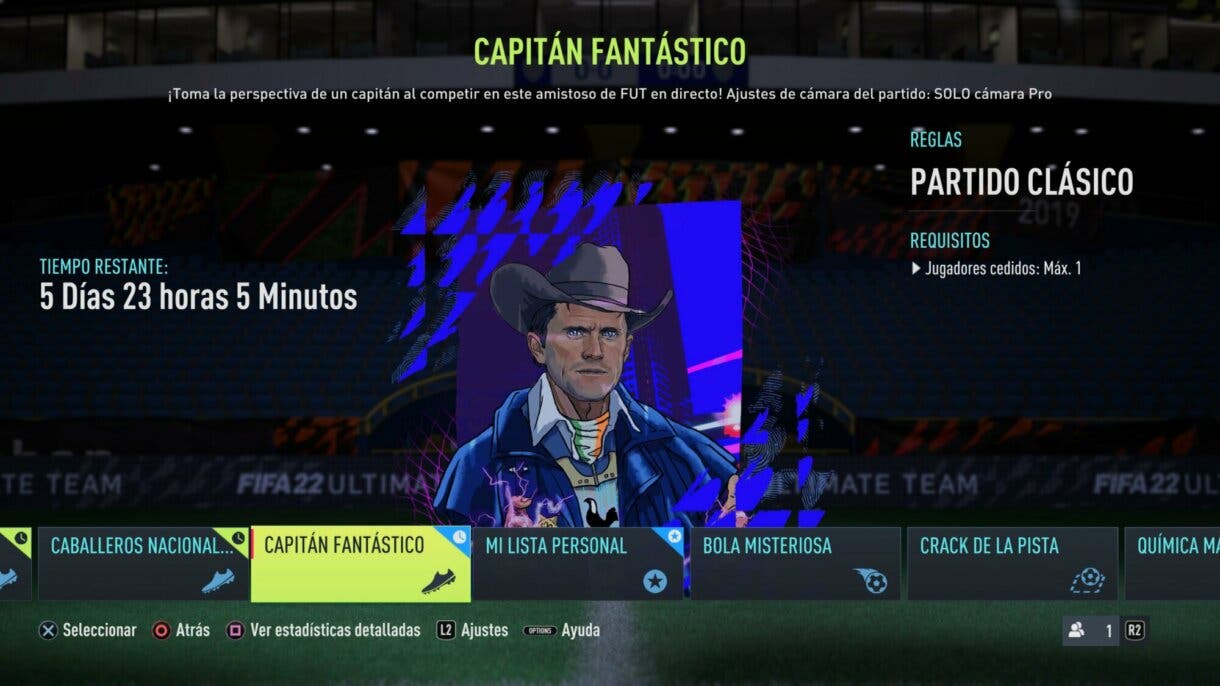 Información del torneo amistoso online "Capitán fantástico" FIFA 22 Ultimate Team