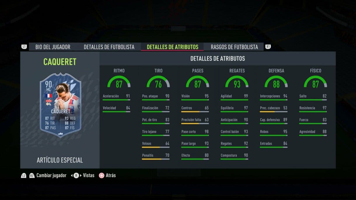 Stats in game Caqueret TOTS FIFA 22 Ultimate Team