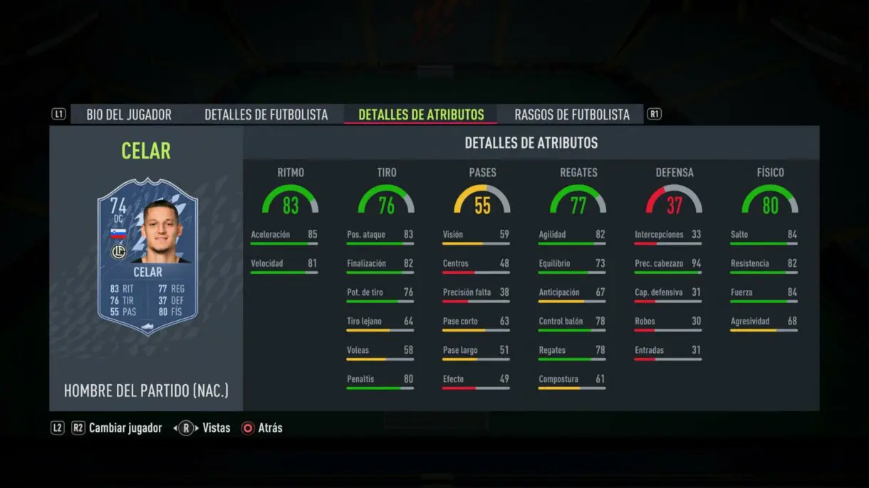 Stats in game Celar MOTM FIFA 22 Ultimate Team