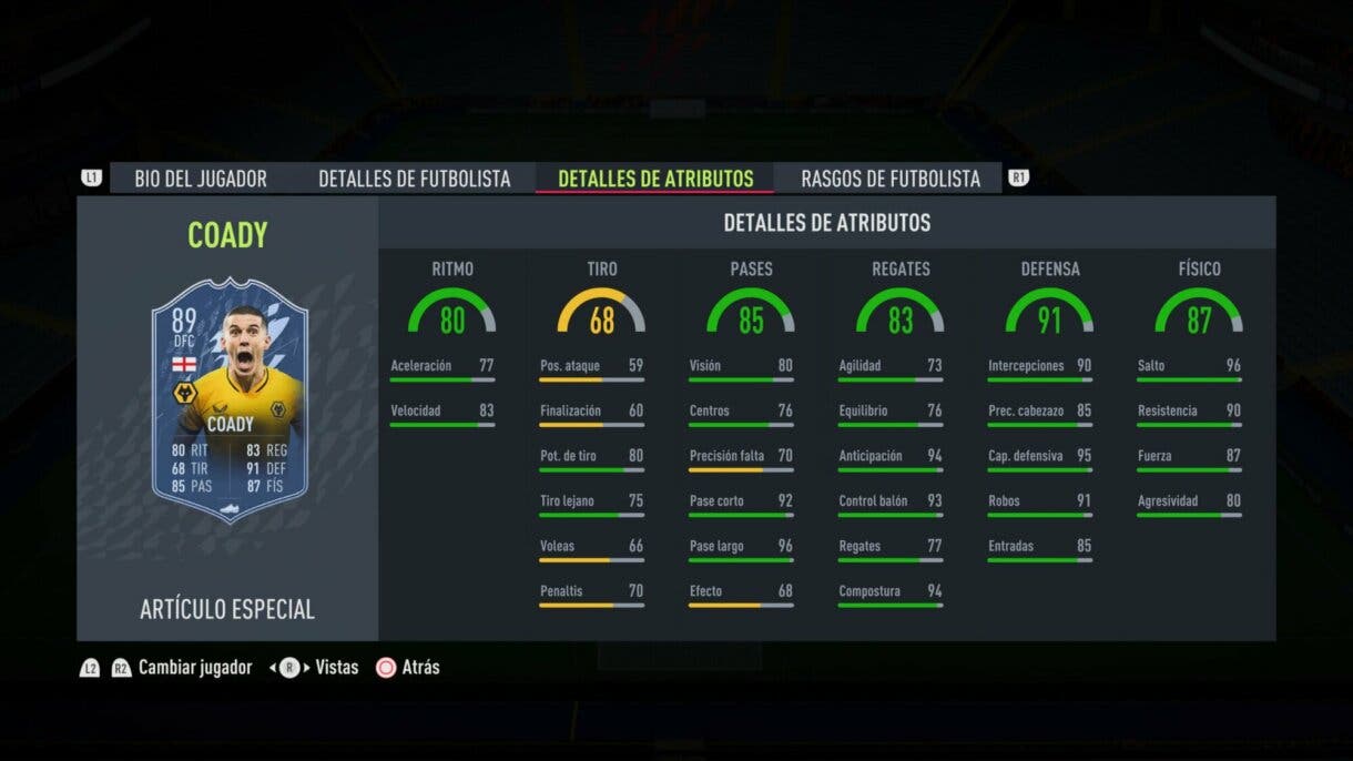 Stats in game Coady TOTS FIFA 22 Ultimate Team