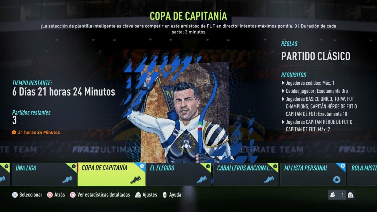 Menú amistosos online FIFA 22 Ultimate Team información "Copa de capitanía"