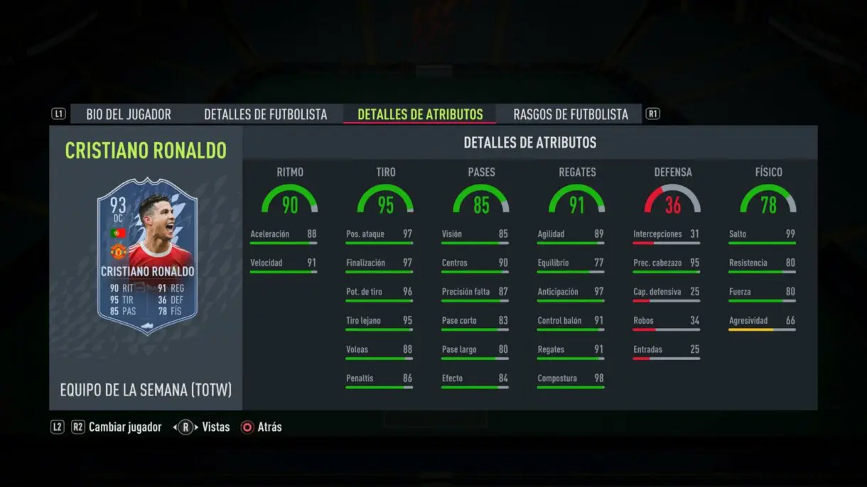 Stats in game Cristiano Ronaldo SIF FIFA 22 Ultimate Team
