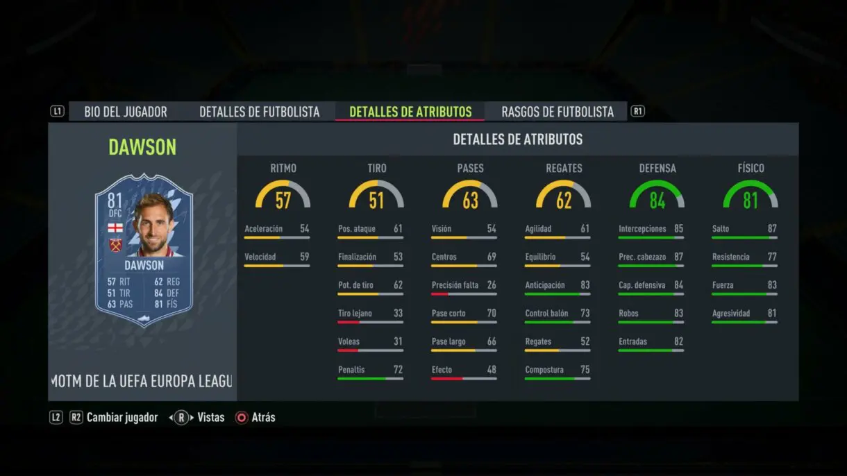 Stats in game Dawson MOTM FIFA 22 Ultimate Team