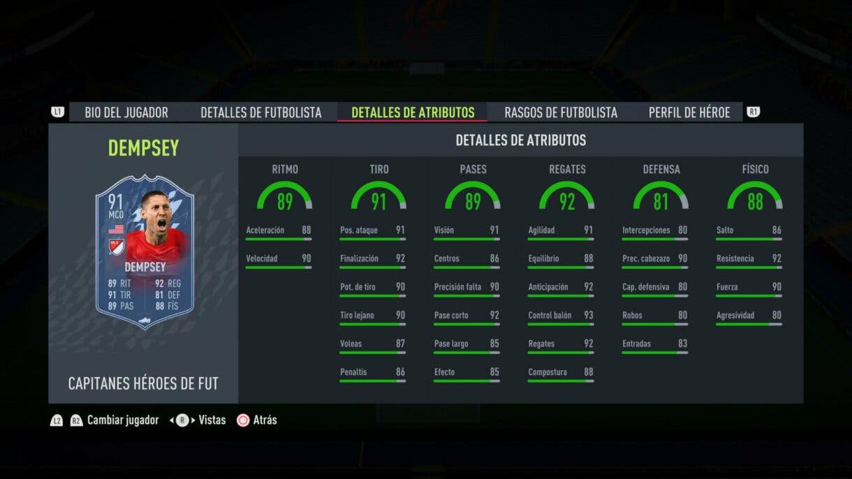 Stats in game Dempsey FUT Captains FIFA 22 Ultimate Team