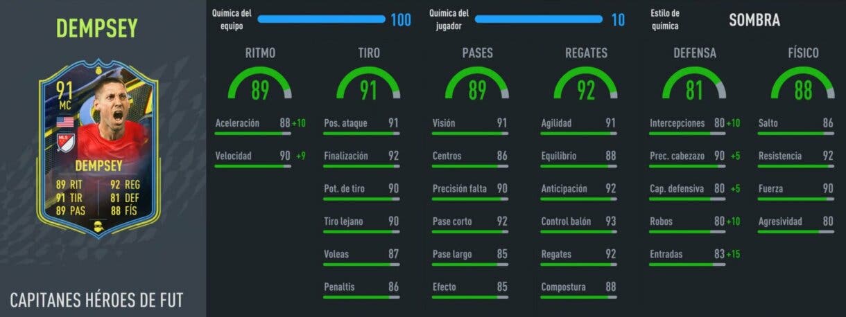 Stats in game Dempsey FUT Heroes Captains FIFA 22 Ultimate Team