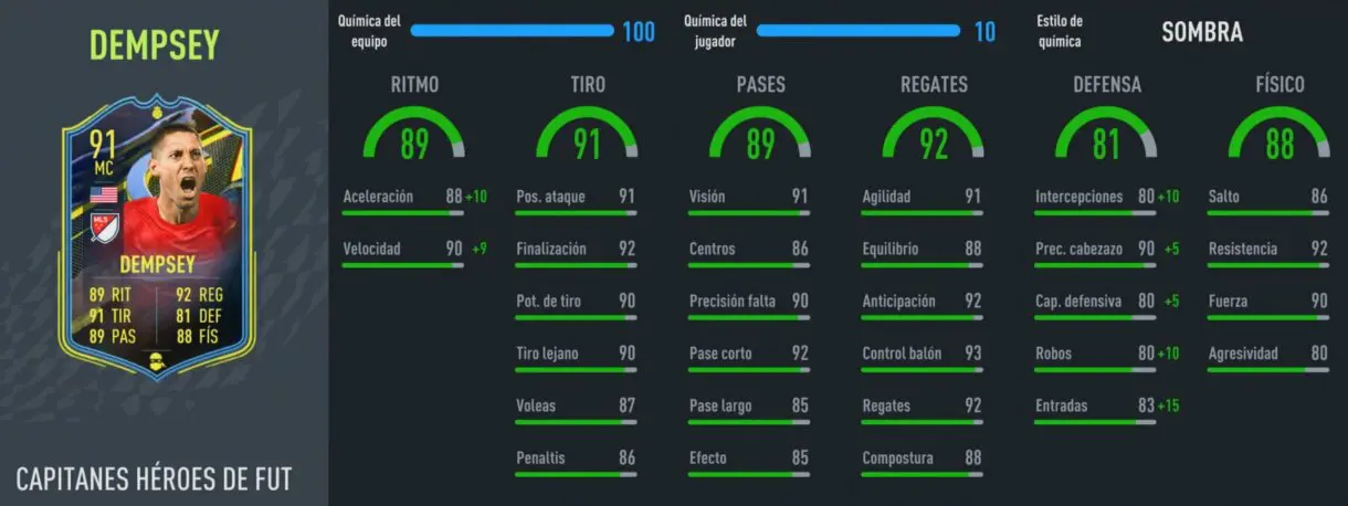 Stats in game Dempsey FUT Heroes Captains FIFA 22 Ultimate Team