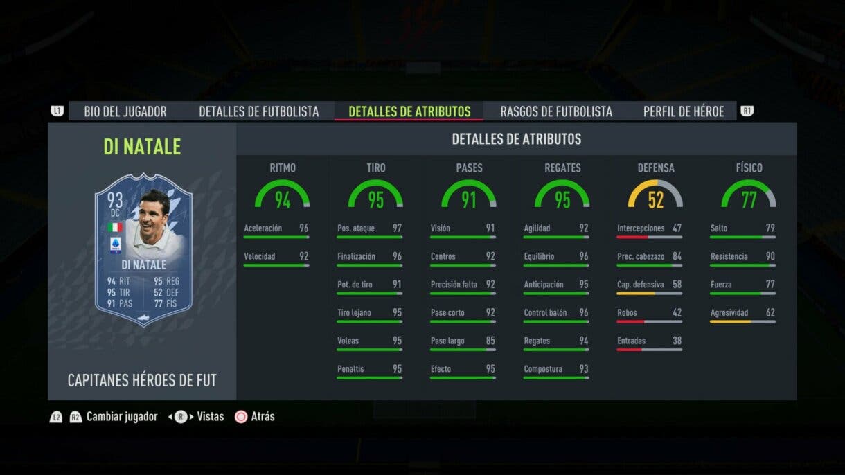 Stats in game Di Natale FUT Captains FIFA 22 Ultimate Team