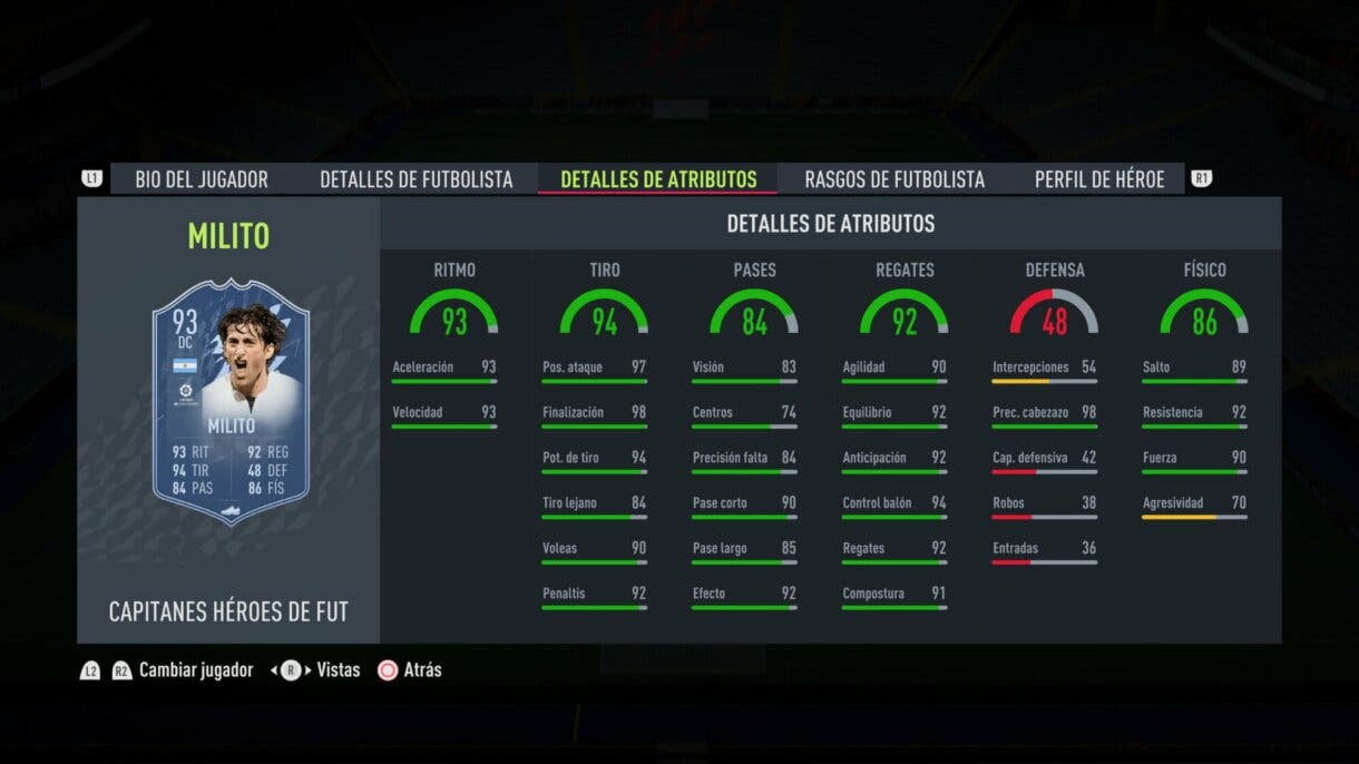 Stats in game Diego Milito FUT Captains FIFA 22 Ultimate Team