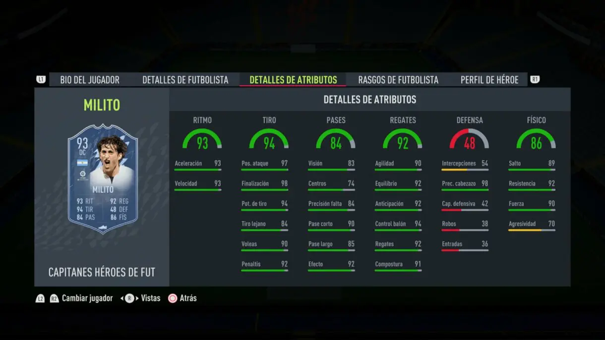Stats in game Diego Milito FUT Captains FIFA 22 Ultimate Team