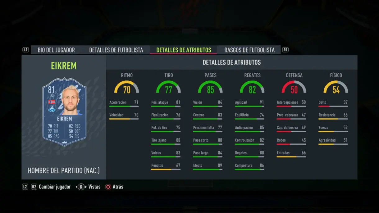 Stats in game Eikrem MOTM FIFA 22 Ultimate Team