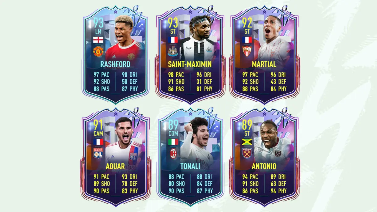 Cartas FUT Captains Rashford, Saint-Maximin, Martial, Aouar, Tonali y Antonio FIFA 22 Ultimate Team
