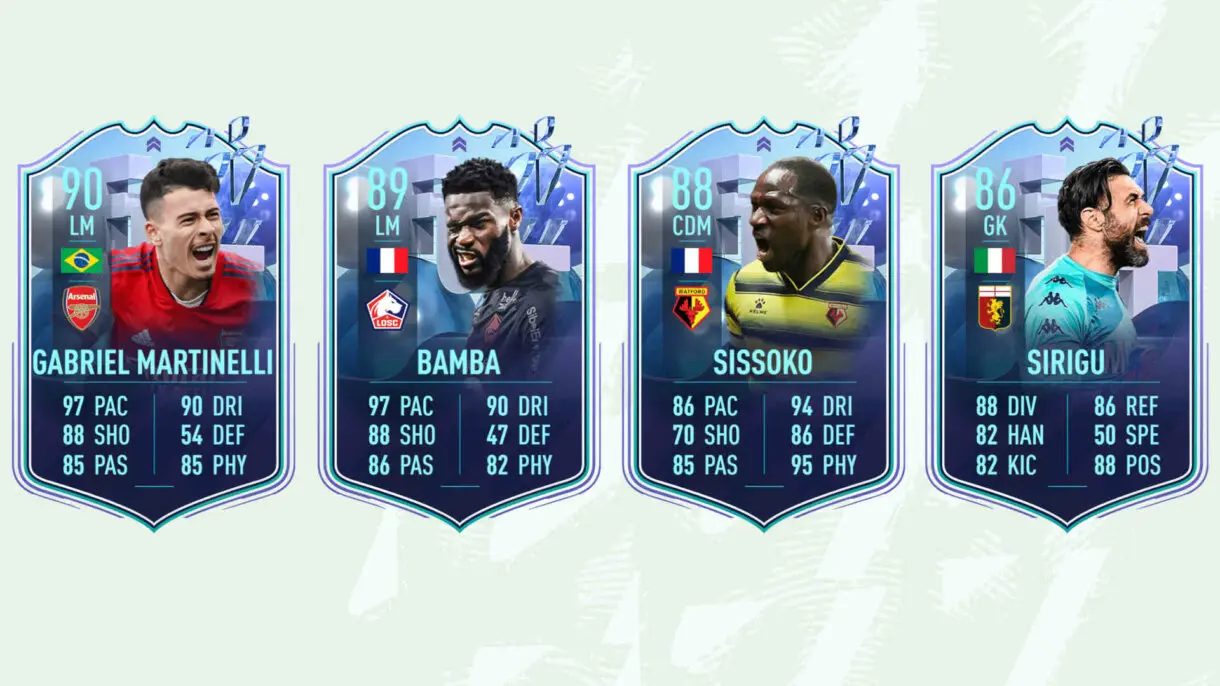 Cartas Fantasy FUT Martinelli, Bamba, Sissoko y Sirigu FIFA 22 Ultimate Team