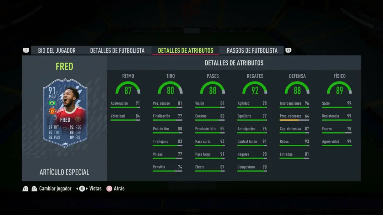 Stats in game Fred TOTS FIFA 22 Ultimate Team