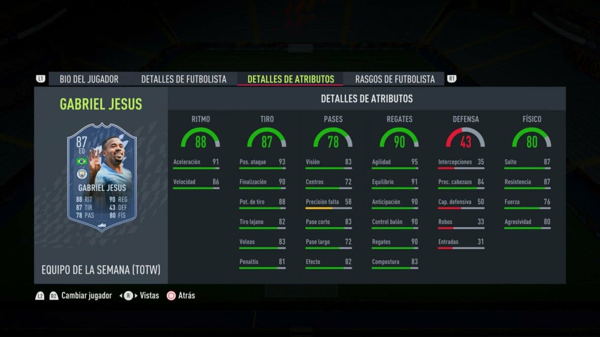 Stats in game Gabriel Jesús SIF FIFA 22 Ultimate Team