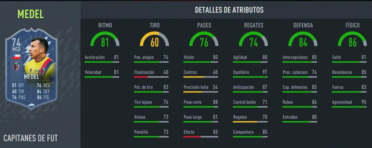 Stats in game Gary Medel FUT Captains de plata FIFA 22 Ultimate Team