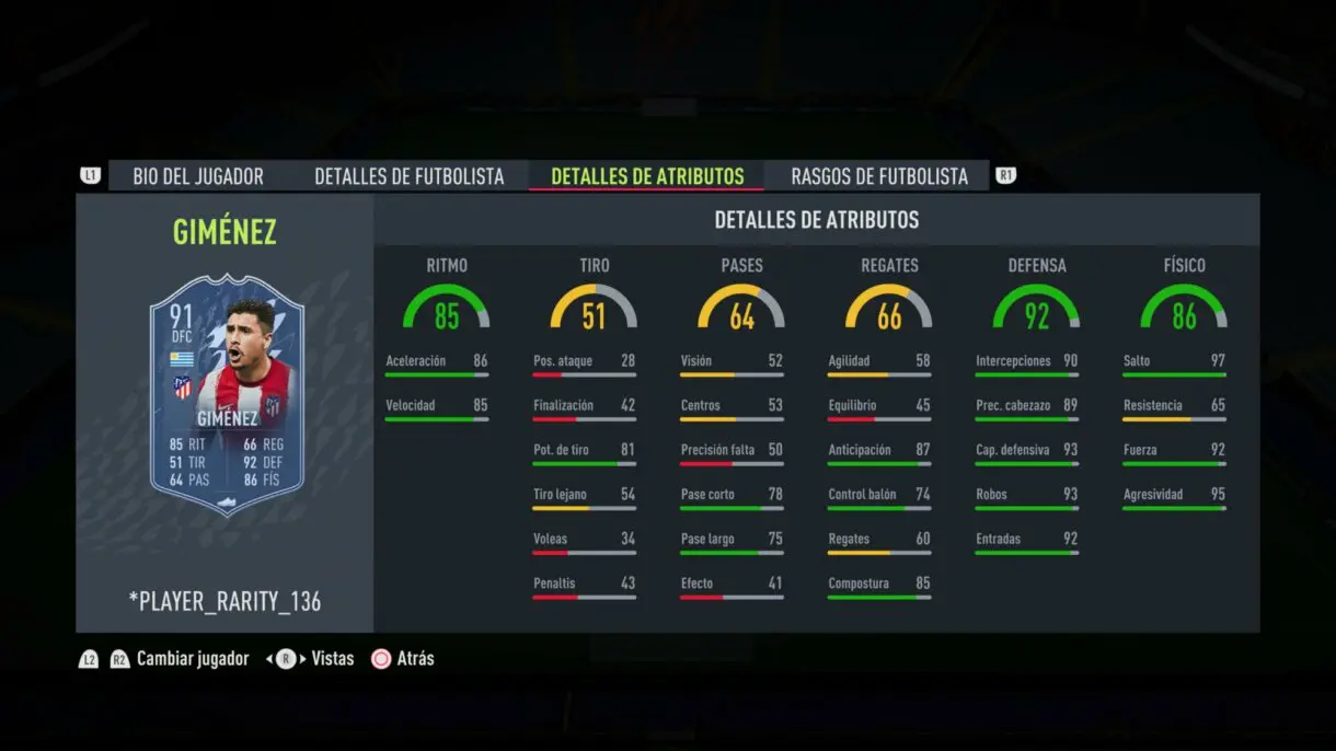Stats in game Giménez Fantasy FUT actualizado FIFA 22 Ultimate Team