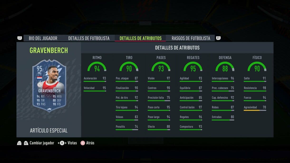 Stats in game Gravenberch TOTS FIFA 22 Ultimate Team