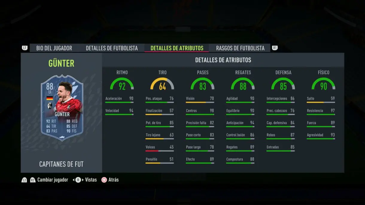 Stats in game Günter FUT Captains FIFA 22 Ultimate Team